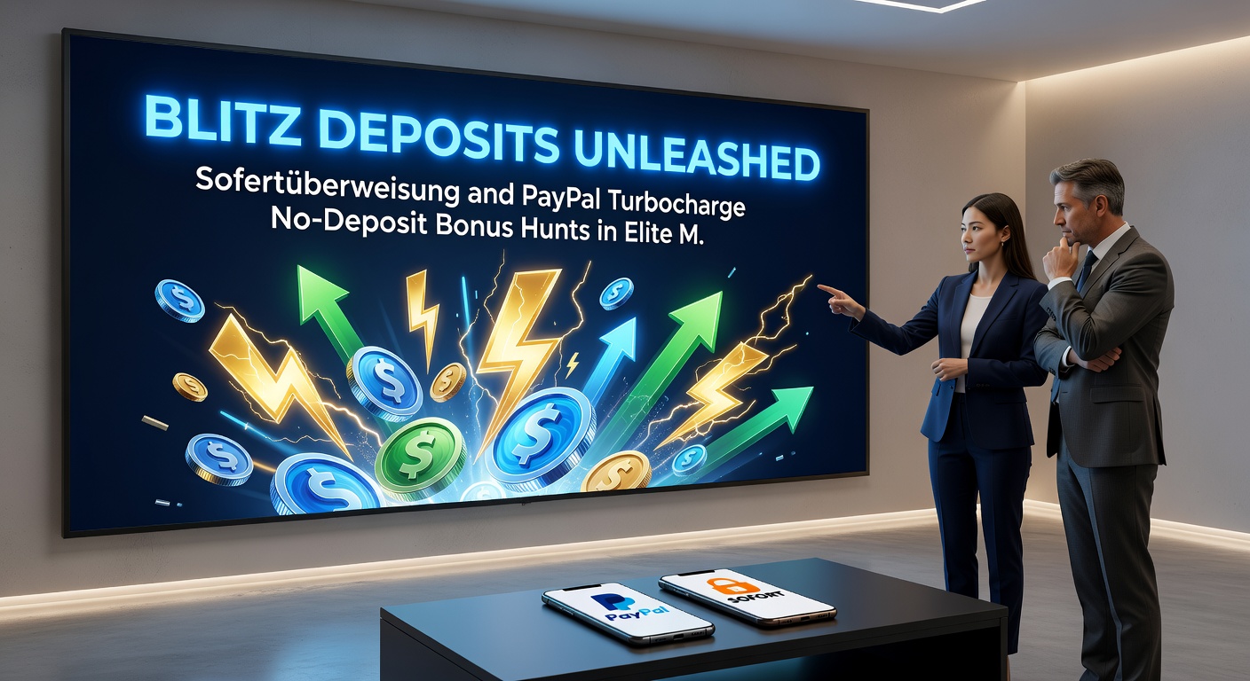 Dynamische Grafik mit PayPal- und Sofort-Logos, umgeben von explodierenden Bonus-Symbolen auf einem Mobilgerät