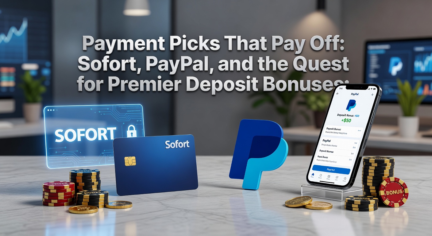 Darstellung von Sofort- und PayPal-Logos neben Casino-Chips und Bonus-Symbolen, die schnelle Einzahlungen und attraktive Boni illustrieren