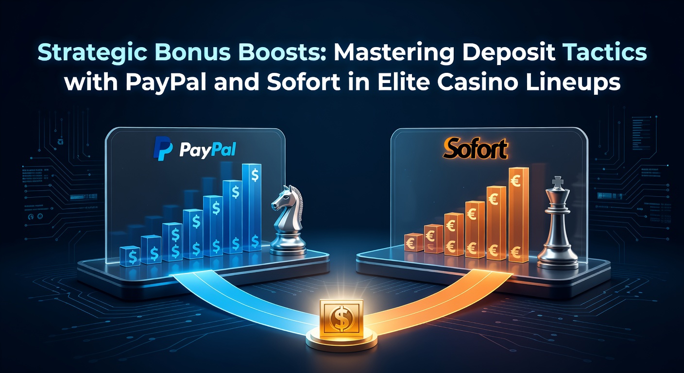 Grafik zeigt PayPal- und Sofort-Logos neben Casino-Boni-Icons und Einzahlungsströmen in einem dynamischen Layout